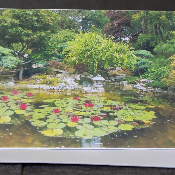 A6 Blank Greetings Card featuring Scenic Pond with Water Lilies