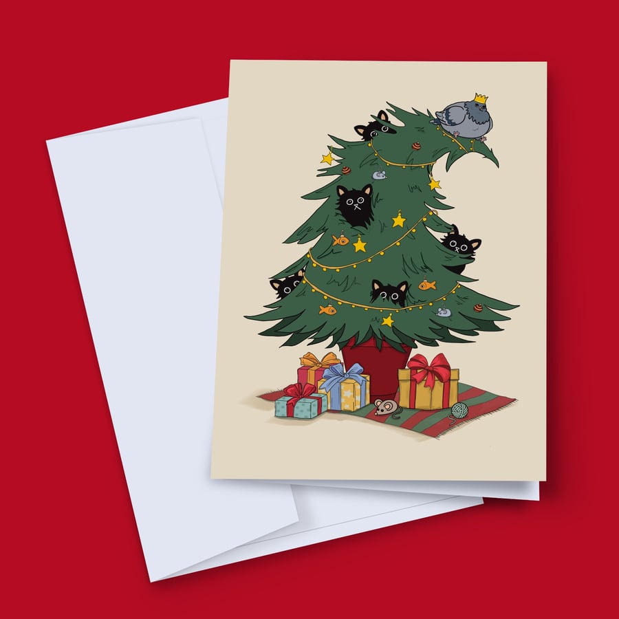 Black Cat Christmas Card, Purr-Fect Chaos, Funny Cat Xmas Card