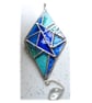 Stained Glass Diamond Suncatcher Handmade Teal Blue Triangles  - Image 4