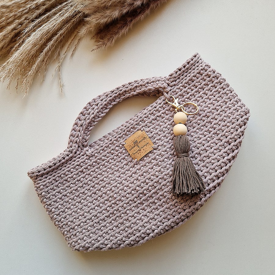 Warm Grey Crochet Hand Bag