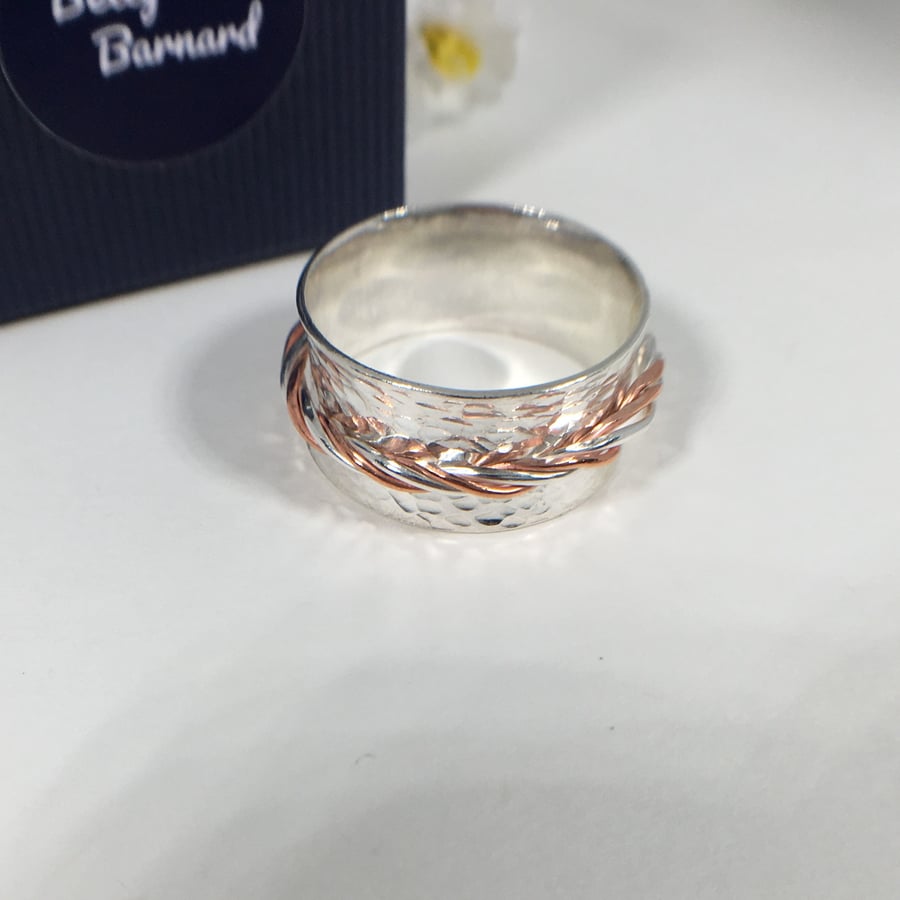 Men's Sterling Silver and Copper Spinning Ring - Hallmarked