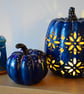 Blue & Gold Floral Pumpkin Lantern – Ceramic Autumn Decoration. - Image 6