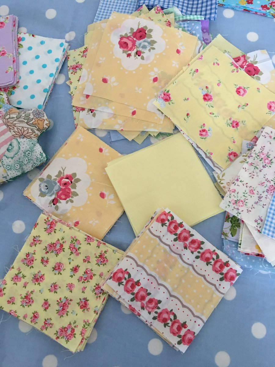 40 x 4" shabby chic yellow coloured cotton fabric patchwork squares