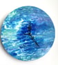 "Azure Sanctuary" Hand-Painted Fluid Art Wall Clock, Silent Home Decor Gift Idea
