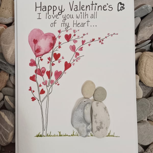Happy Valentines, valentines pebble art card