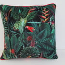 Jungle Printed Velvet Cushion Cover with Red Piping