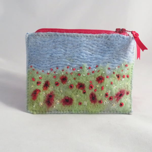 Poppies Design - Felted and Embroidered Zipped Purse