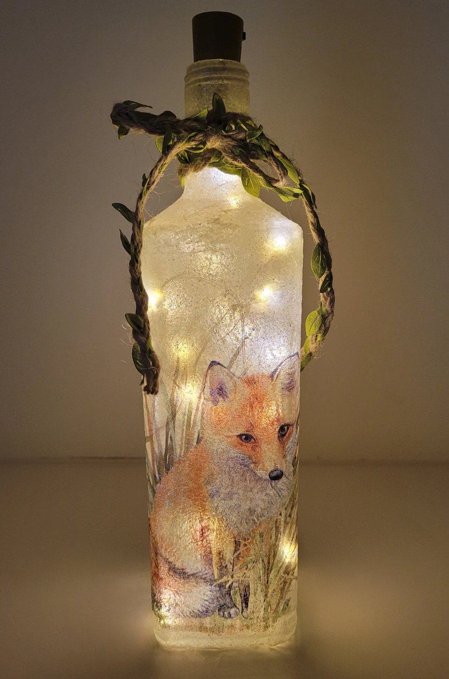 Decoupage Fox Gin Bottle Lamp