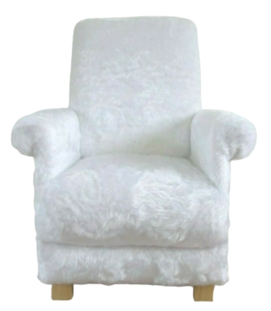 White Faux Fur Fabric Chair Adult Armchair Furry Teddy Bear Accent Small Nursery