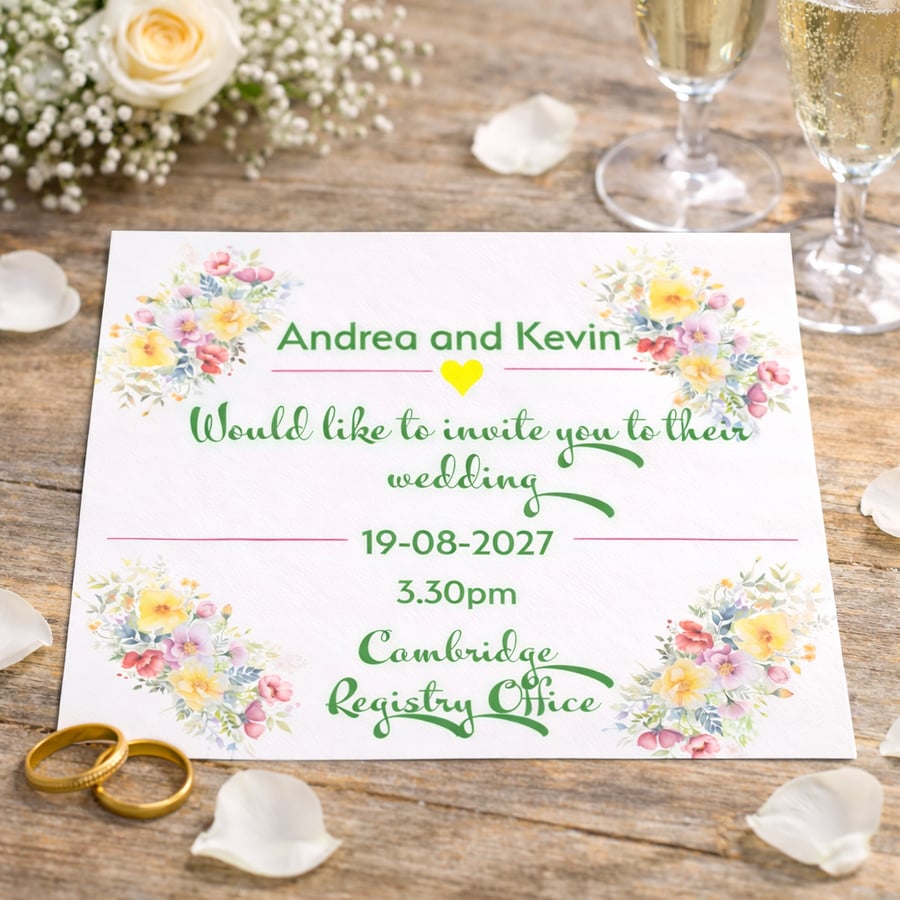 Floral Wedding Invitation & RSVP Set with Handmade Envelopes