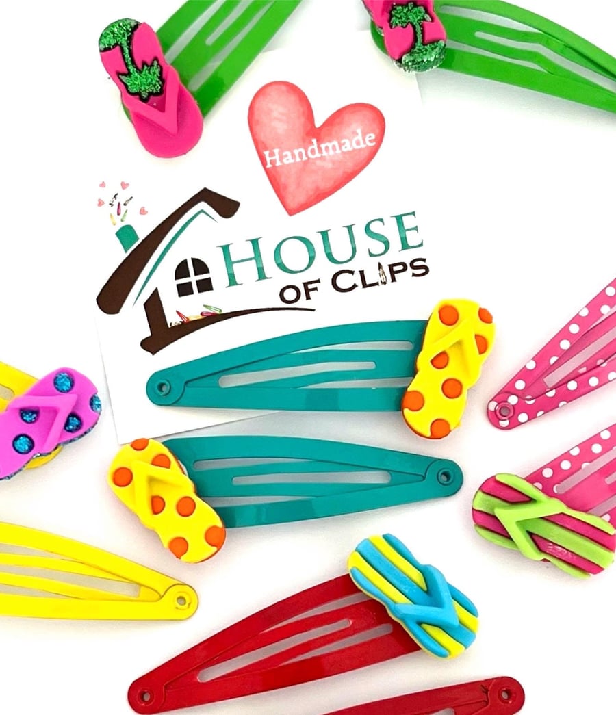 Flip Flop Fun Hair Clips x2 - Summer Hair Clips For Kids - Flip Flop Hair Slides