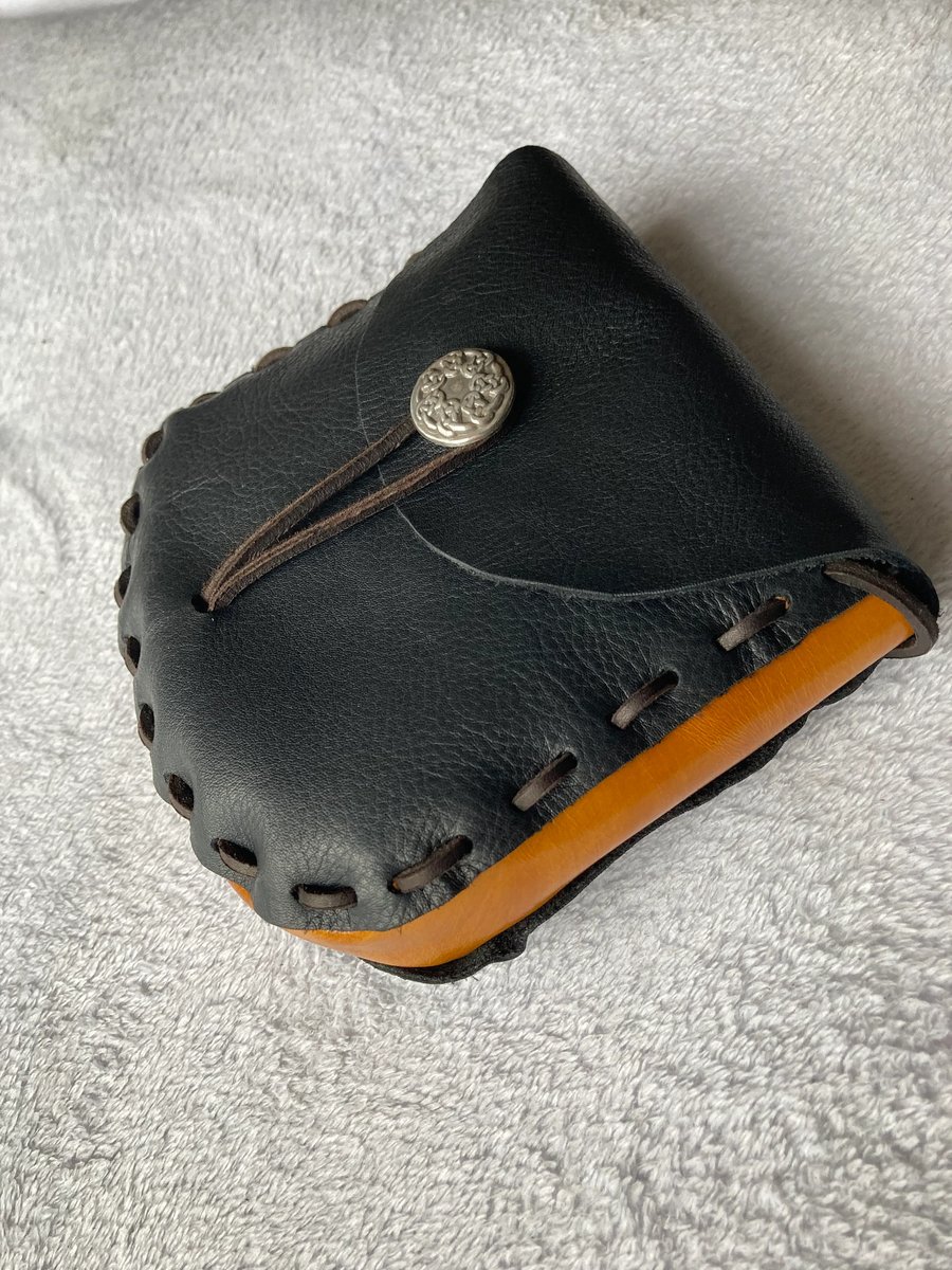 Pouch:  Black and Mustard Yellow coloured Leather Medieval Style