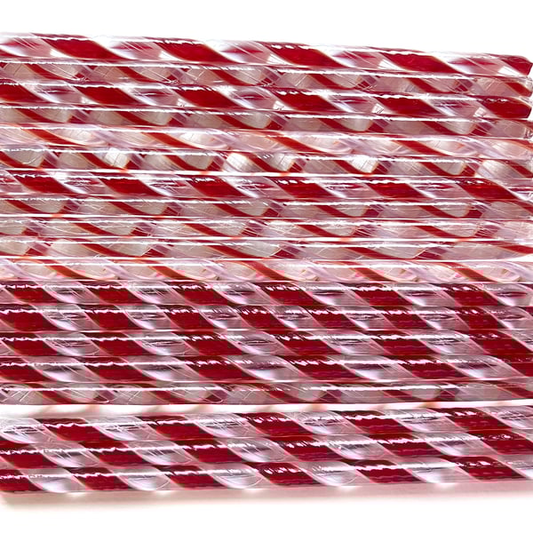 Twisted cane 12cm Red and White lacy Bullseye 90 coe glass Vitrigraph twisties