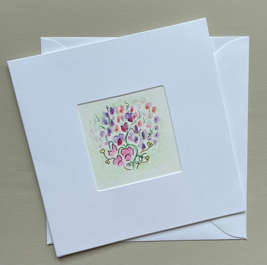 Hand Painted flower Greeting or Keepsake Card, original art. Seconds Sunday