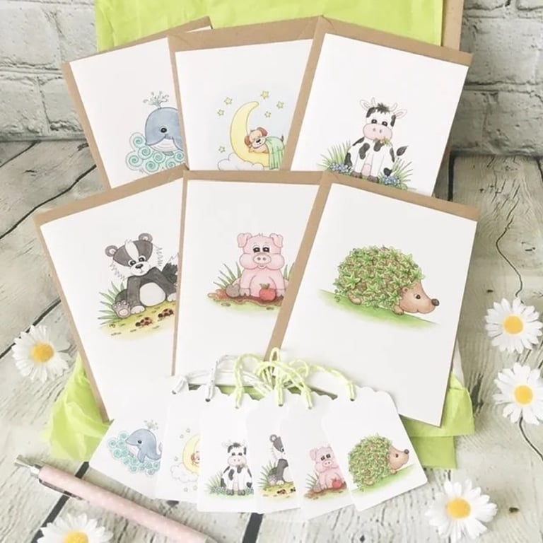 BEAUTIFUL BUNDLE - Box of 6 Cards & 6 Gifts Tags - Any Occasion - Blank cards