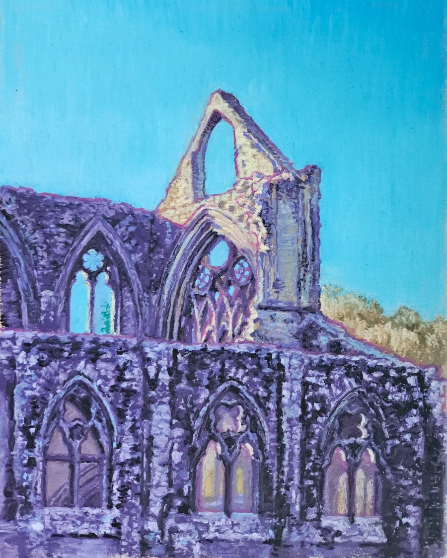Tintern Abbey original oil pastel artwork