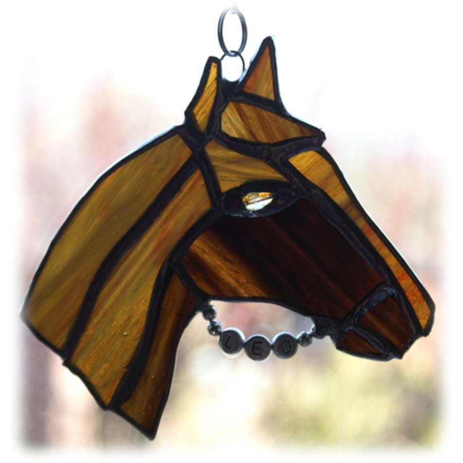 Horse Suncatcher Stained Glass Horsehead Chestnut Brown LEO