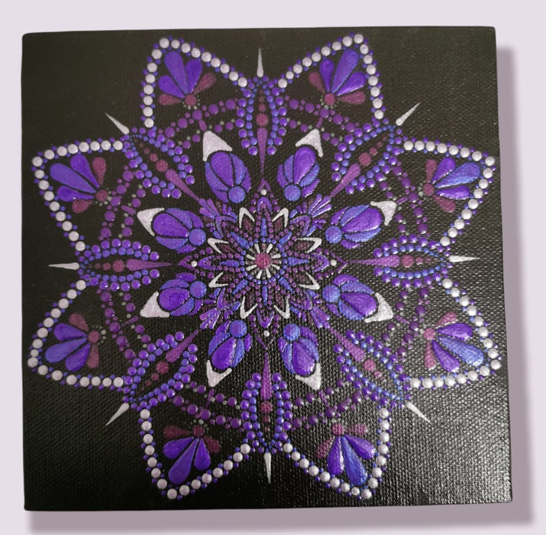 Amethyst Hand Painted Dot Mandala Canvas