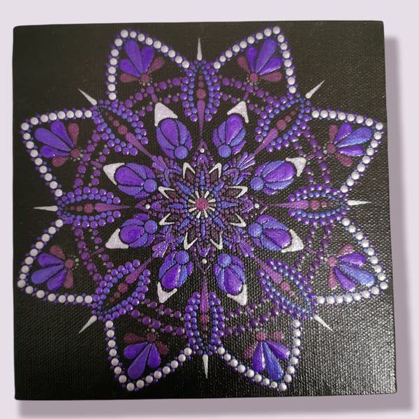 Amethyst Hand Painted Dot Mandala Canvas