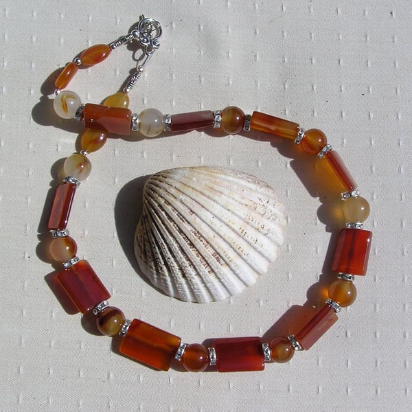 Orange Carnelian Crystal Gemstone Chunky Statement Beaded Necklace "Sunrise"