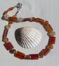 Orange Carnelian Gemstone Chunky Statement Beaded Necklace "Sunrise"