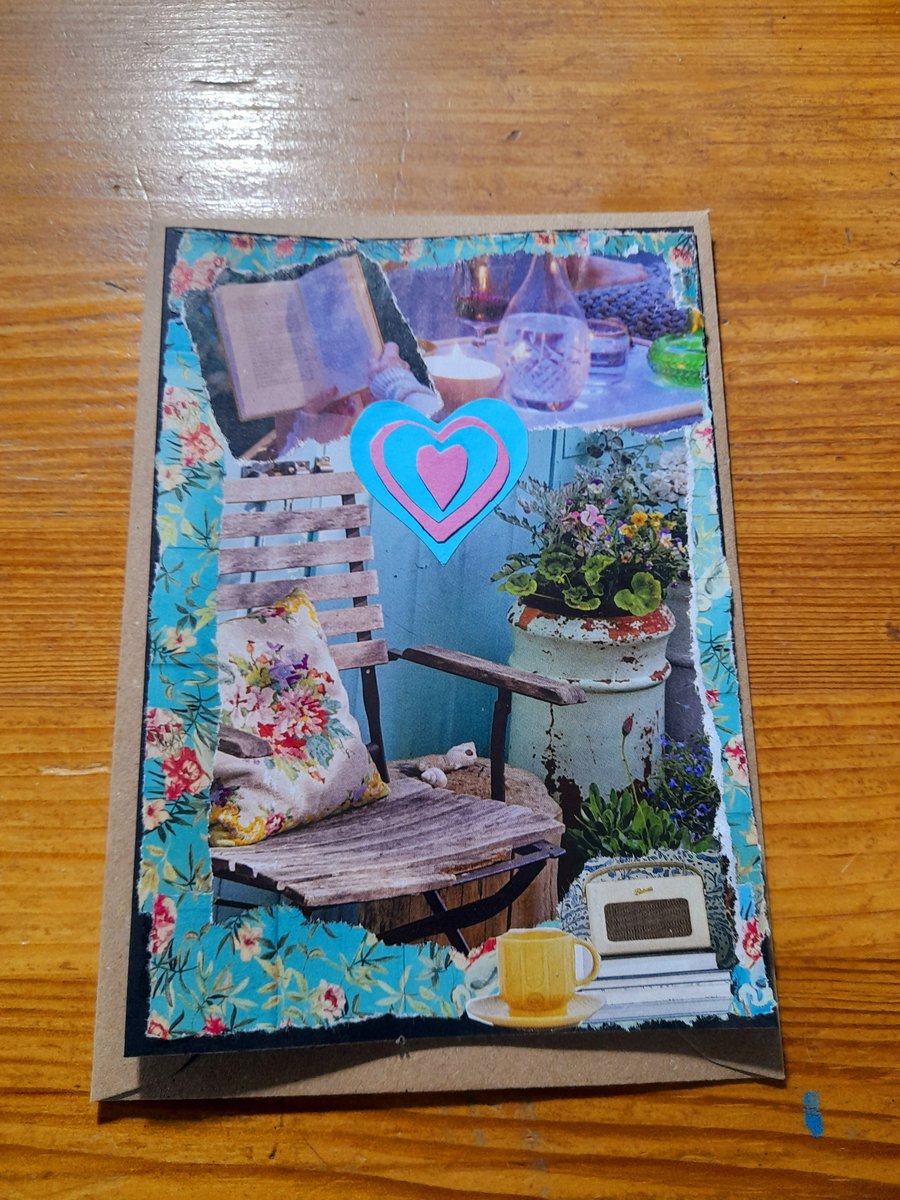 'Garden Chair' Card, shabby chic junk, scrap, mixed media. 