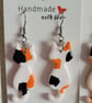 Handmade Polymer Clay White Ginger Black Cat Earrings, 316 Stainless Steel