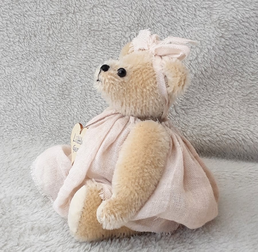 Mohair bear. Mini dressed teddy bear, one of a kind collectible artist bear 