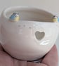 Handmade Tealight with Bluetit Bird Couple, Heart & birdprints. Wedding Gift