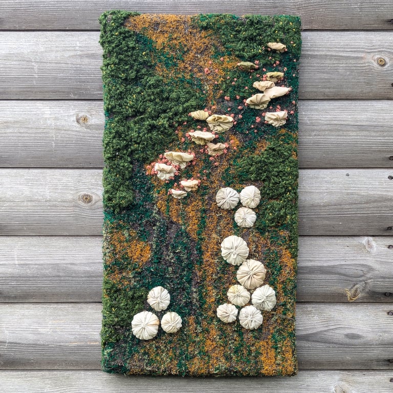 Woodland Walks inspired Textile Art 60cm tall
