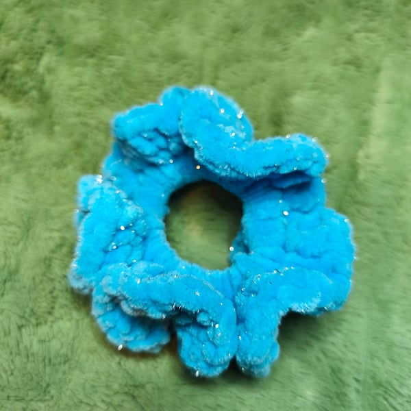 Blue Glitter Medium Scrunchies Hair Tie