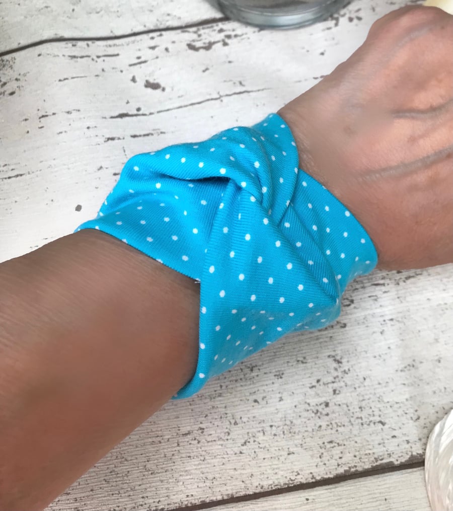 Wristband blue polka dot wrist cover up 