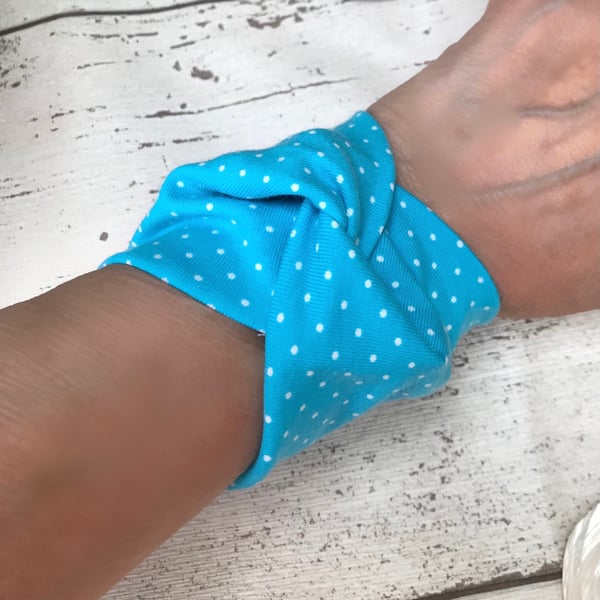 Wristband blue polka dot wrist cover up 