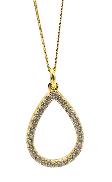 Gold plated sterling silver teardrop pendant with cubic zirconia