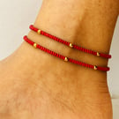 Red and gold beaded anklets - 2x minimalist anklets - perfect summer jewellery