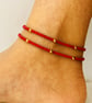 Red and gold beaded anklets - 2x minimalist anklets - perfect summer jewellery
