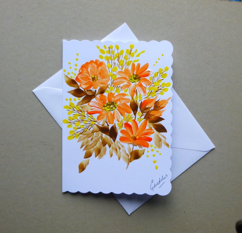 hand painted original art floral greetings card ( ref FA5 G5 )