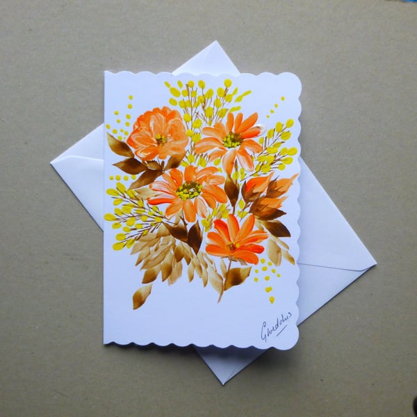 hand painted original art floral greetings card ( ref FA5 G5 )