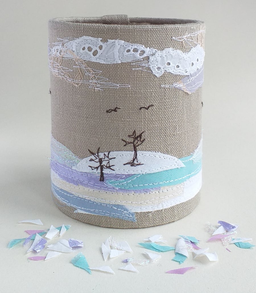Winter Landscape Embroidered Lantern for Battery Tealight