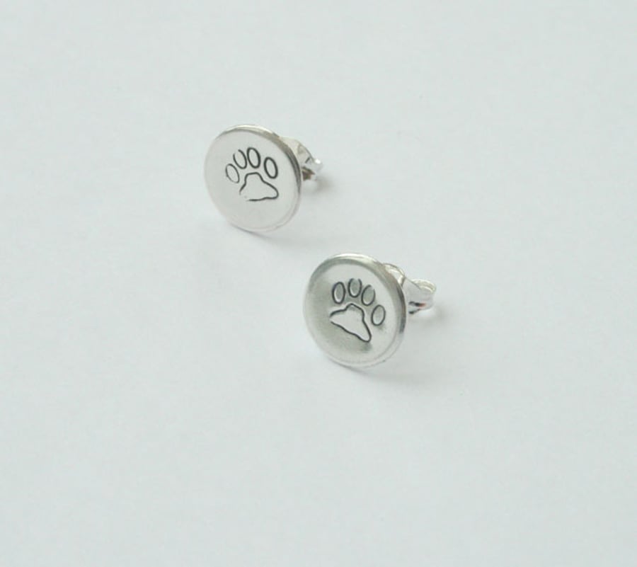 Eco Silver Recycled Silver Paw Print Stud Earrings
