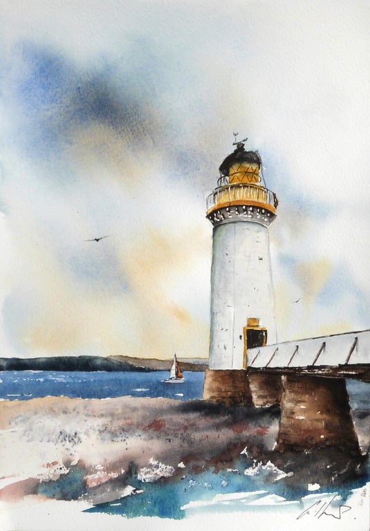 Tobermory Lighthouse, Original Watercolour Painting.