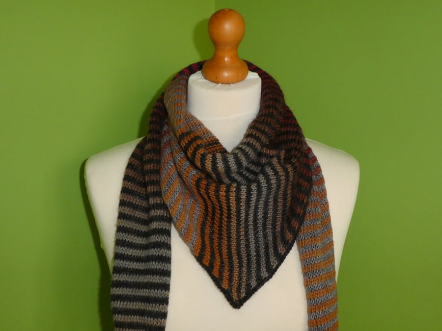 Striped Scarf in Mulicolours with Black and Grey. Colour Gradient Scarf.EdgeTrim