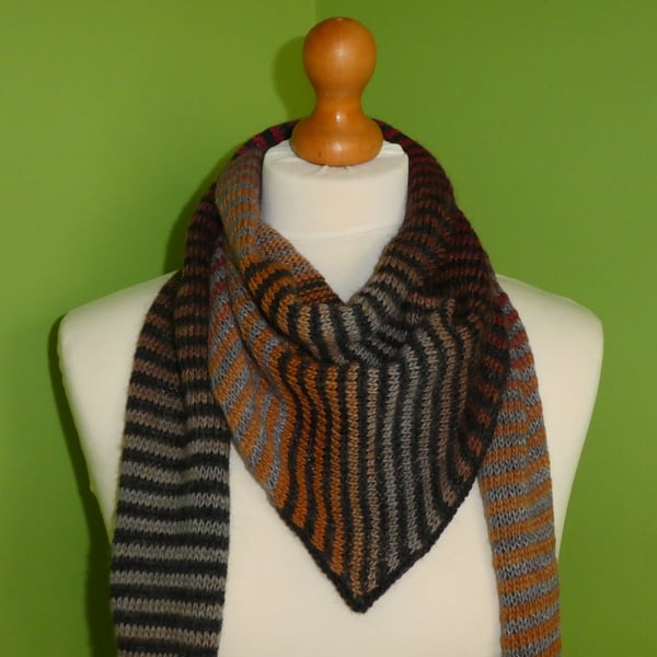 Striped Scarf in Mulicolours with Black and Grey. Colour Gradient Scarf.EdgeTrim