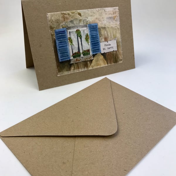 Italian Window Watercolour Textile Greetings Card