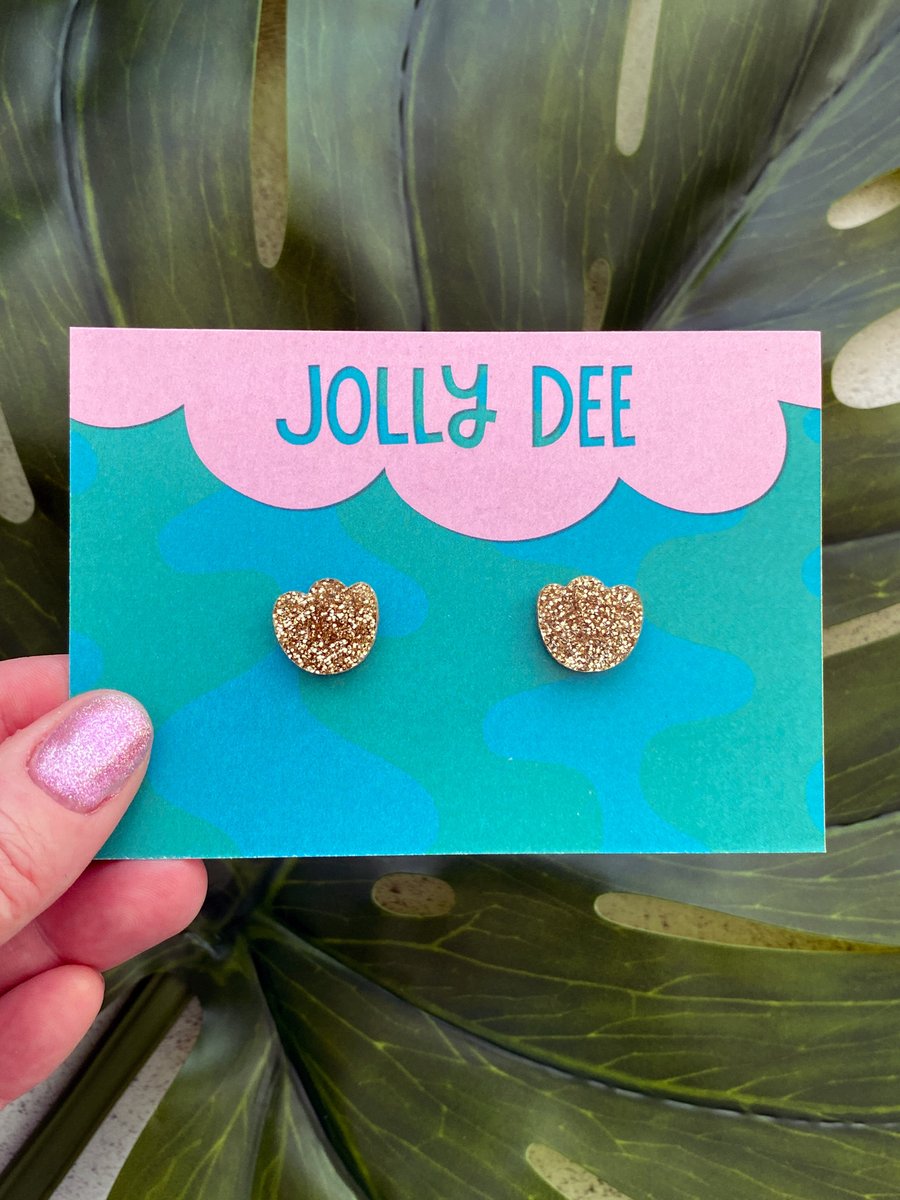 Sparkly earrings, sparkle gold flower acrylic earrings, simple earrings for her