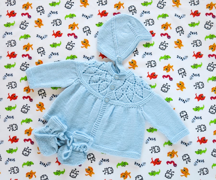 Oliver : Vintage Style Baby Matinee Set in Baby Blue.