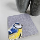 'Peeking' Blue-tit coaster, garden bird mat