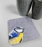 'Peeking' Blue-tit coaster, garden bird mat