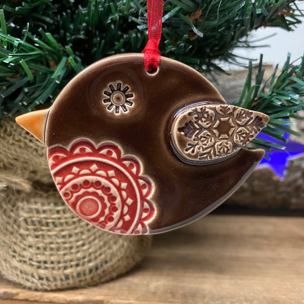 Ceramic Robin Christmas decoration