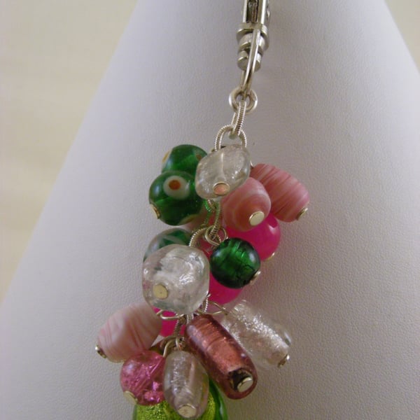 Pink Green and Clear Bag Charm